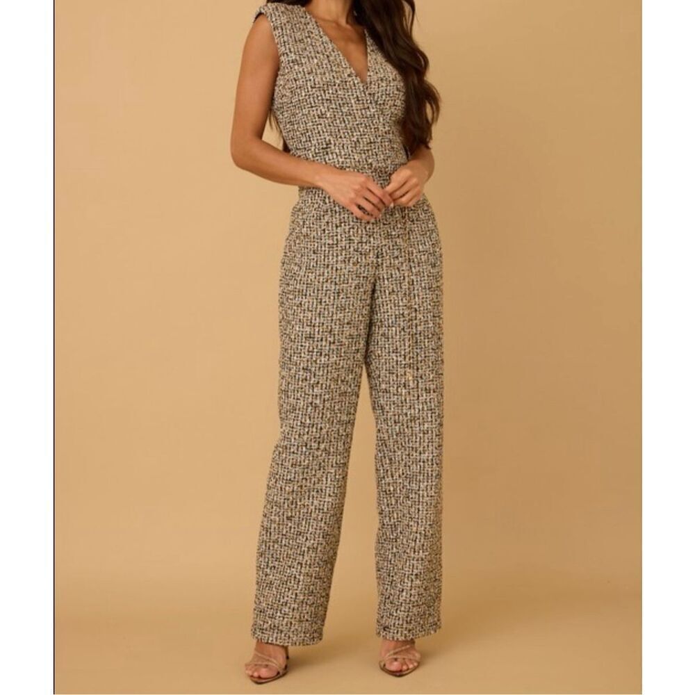 Tweed Chain Belted Jumpsuit Black